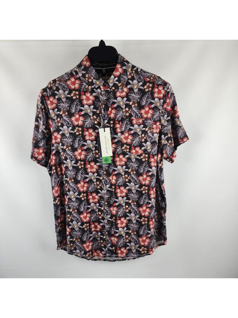 Report Collection Dress Shirt Men Medium Multi Floral Hawaiian S/S Button Up NWT